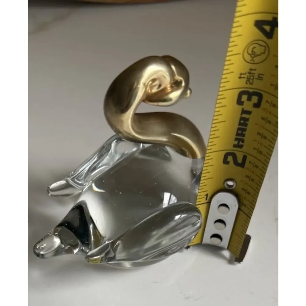 Art Glass Swan with Gold Colored Head Neck and Controlled Bubbles in Body 3x3